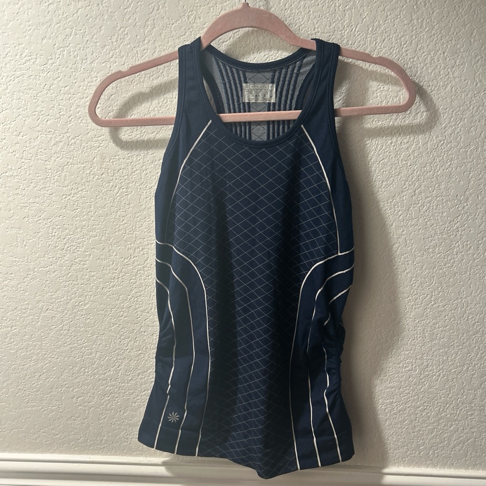 Athleta Navy Blue and White Fitted Tank Top